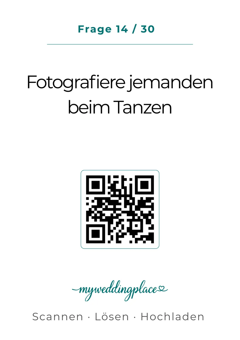 Fotospiel-Karte – Frage 14 von 30: Fotografiere jemanden beim Tanzen