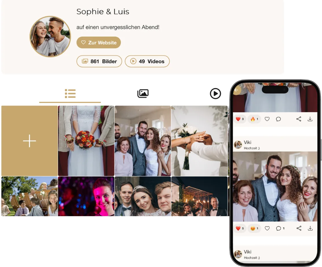 Weddygram Galerie mit allen Hochzeitsfotos in der App