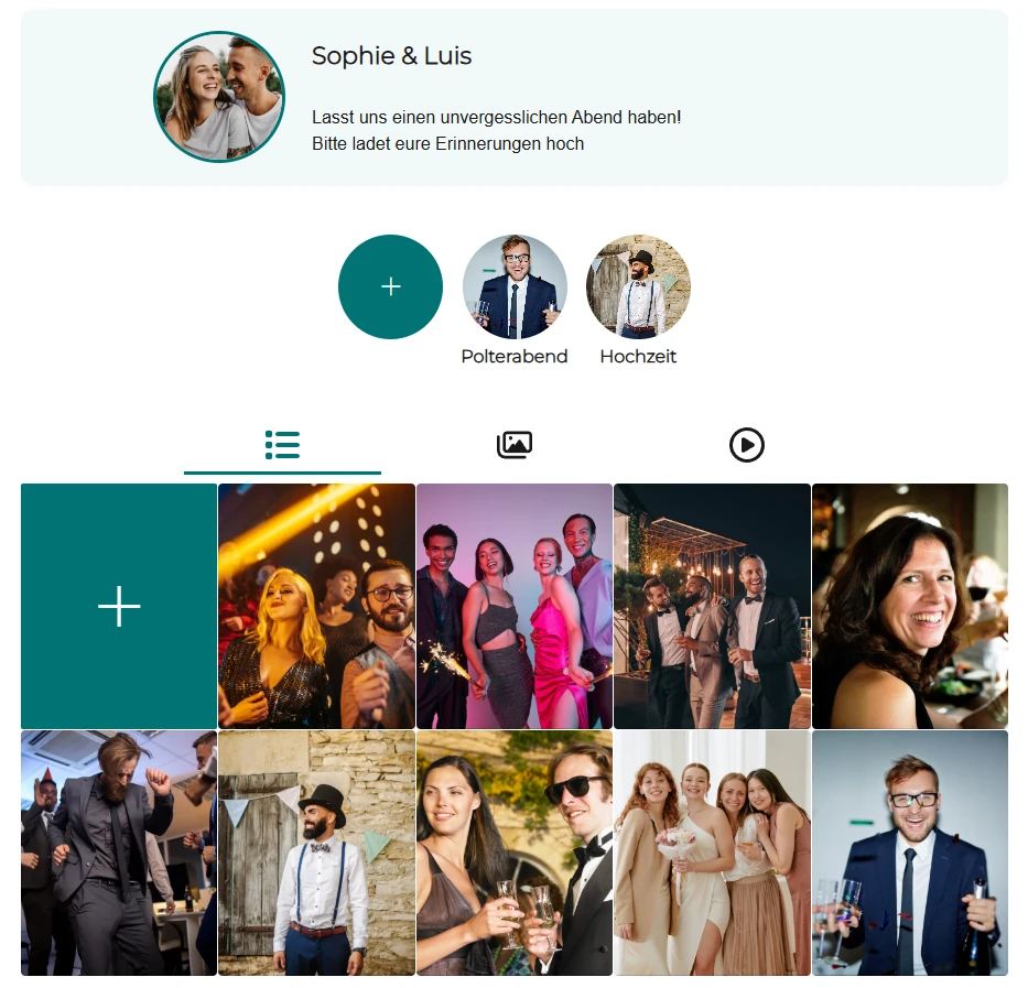 Weddygram Hochzeits-Feed im Browser – Vorschau auf den geteilten Foto-Stream